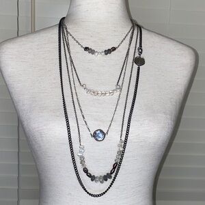Chic Multi-Layered Necklace in Silver and Black